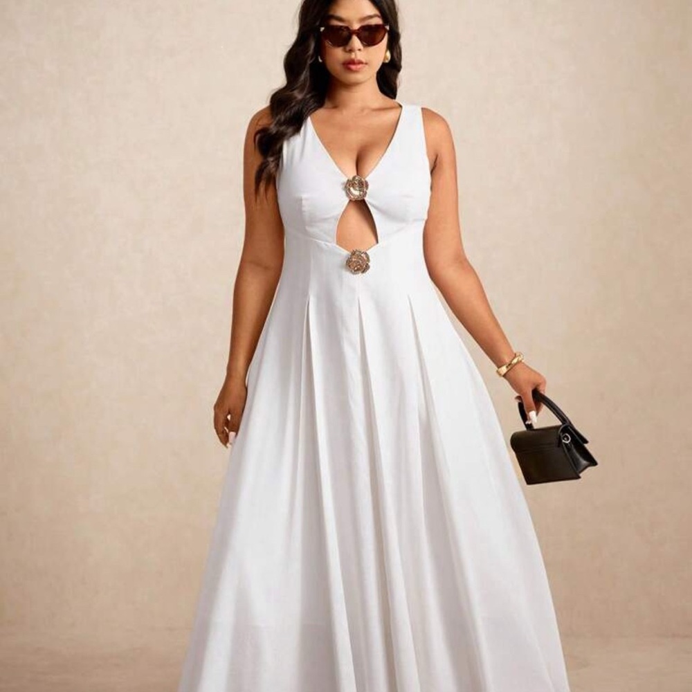SHEIN White Plunge Maxi Sundress